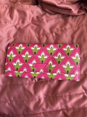Vera Bradley Pink & Green Geometric Foldover Wallet